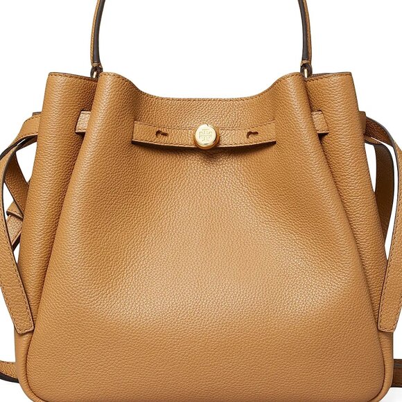 NWT ✅Tory Burch ROMY Pebbled Leather Bucket Bag #166982 TIRAMISU⭐ NWT, DUST BAG - Picture 5 of 11